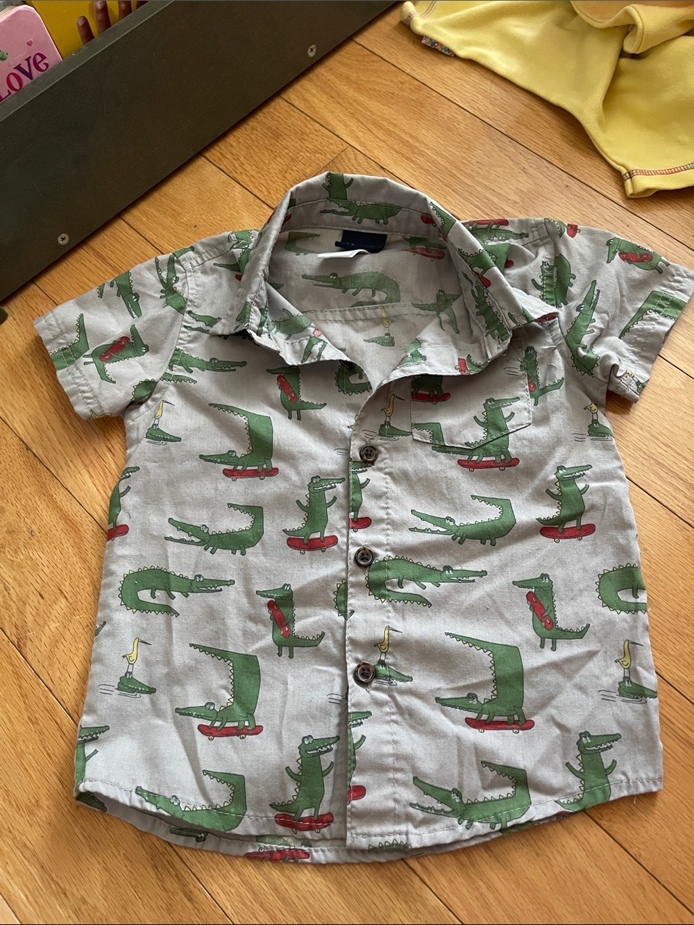 Kids Green Crocodile Print Short-Sleeve Button-Up Shirt